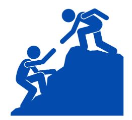 help up a stylized image of a person helping another up a rocky hill