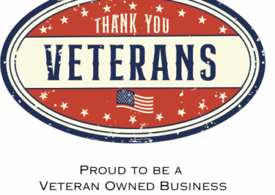 Banner with Thank you Veterans with an American flag above text, "Proud to be Veteran Owned"